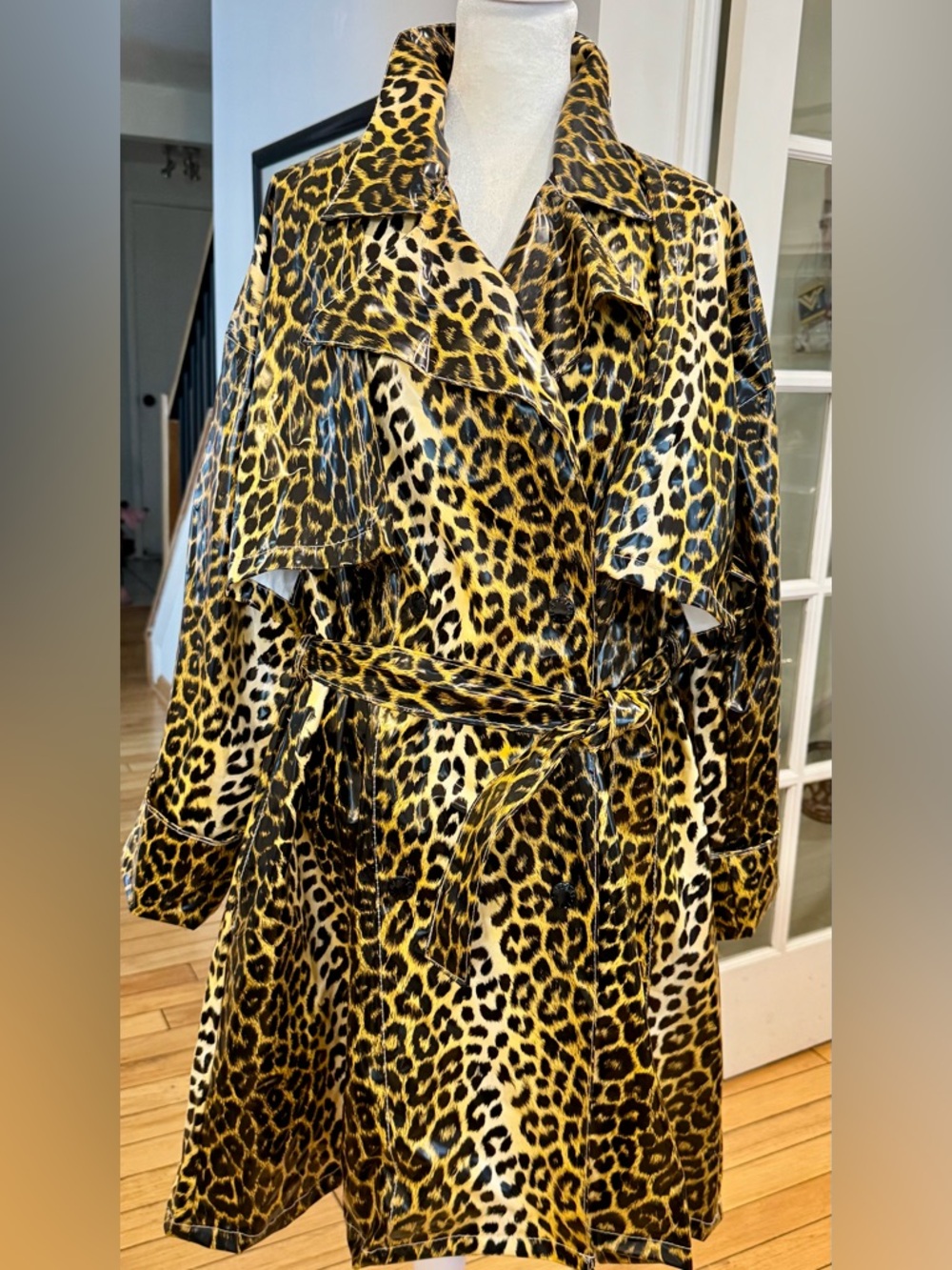 Leopard Print Trench Coat - Yellow/Black